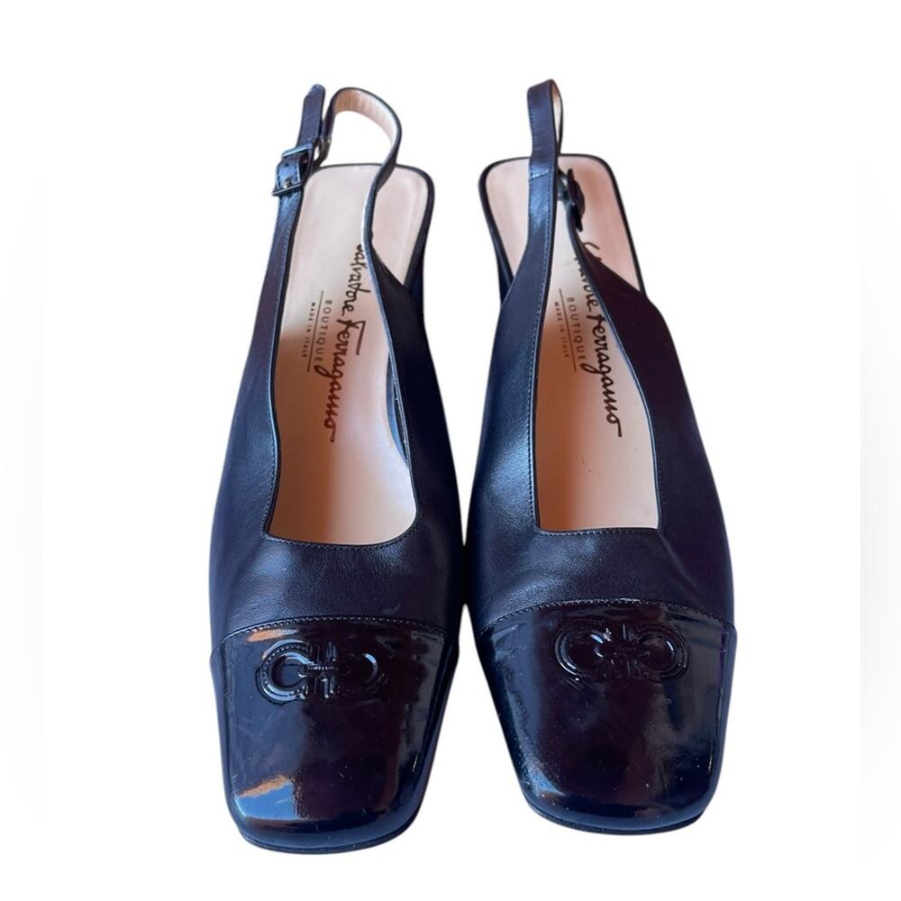 Salvatore Ferragamo Women Peggy Slingback Pumps 9 1/2 AA Square Toe Thick Heel
